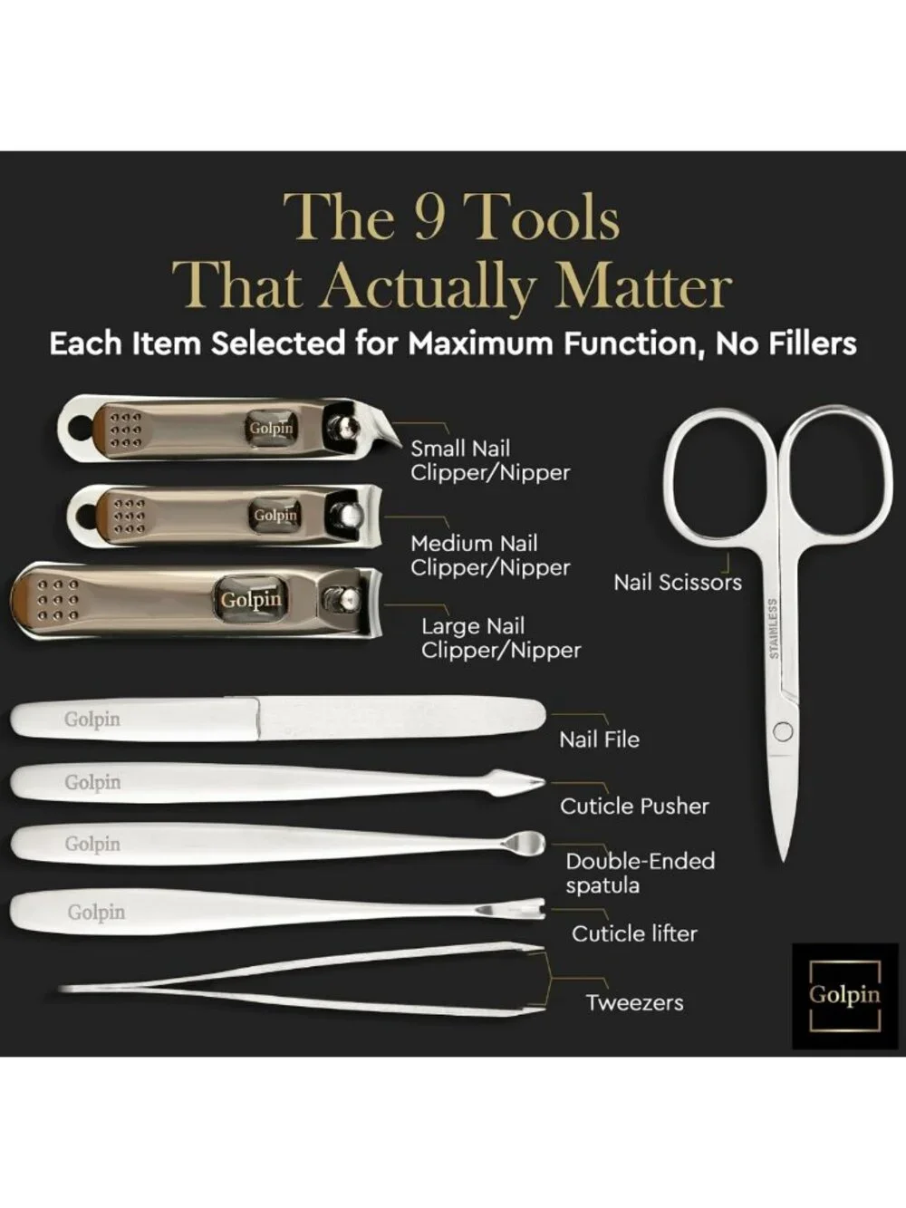 9-Piece Stainless Steel Manicure & Pedicure Set - Travel Nail Grooming Kit